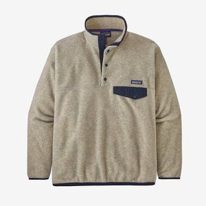 Patagonia Men's Lightweight Synchilla Snap-T Fleece Oatmeal w/ Navy accents, S